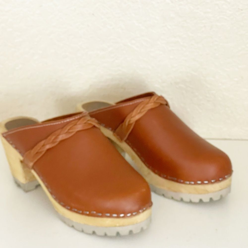 MIA Elsa Brown leather Clogs Braided with wood heel 39 - Picture 10 of 13